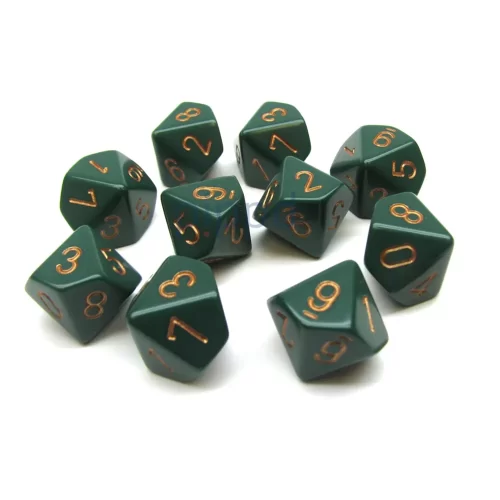 Chessex - Dadi 10 Facce - Opaque Polyedral Ten d10 Sets - Duty Green Gold - Jokers Lair