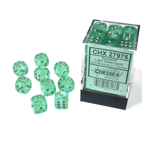 Chessex - Dadi 6 Facce - Set 36 Dadi Borealis - Light Green-Gold Luminary - Jokers Lair