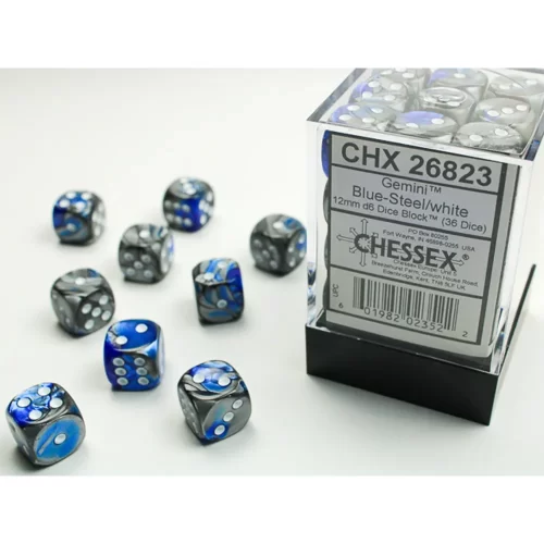 Chessex - Dadi 6 Facce - Set 36 Dadi Gemini - Blue-Steel - Jokers Lair