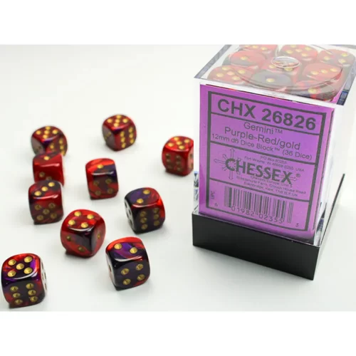 Chessex - Dadi 6 Facce - Set 36 Dadi Gemini - Purple-Red - Jokers Lair
