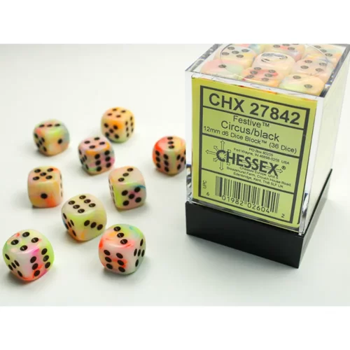 Chessex - Dadi 6 Facce - Set 36 Dadi Signature - Festive Circus w-Black - Jokers Lair