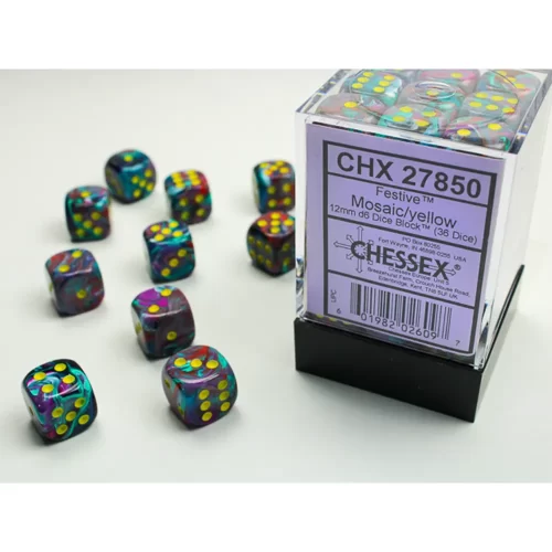 Chessex - Dadi 6 Facce - Set 36 Dadi Signature - Festive Mosaic wYellow - Jokers Lair
